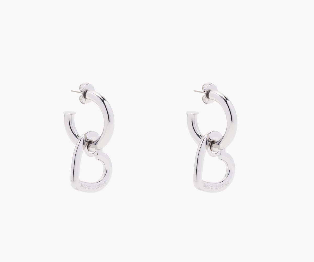 Marc Jacobs Charmed Double Heart Hoops Stříbrné | UELXG9237