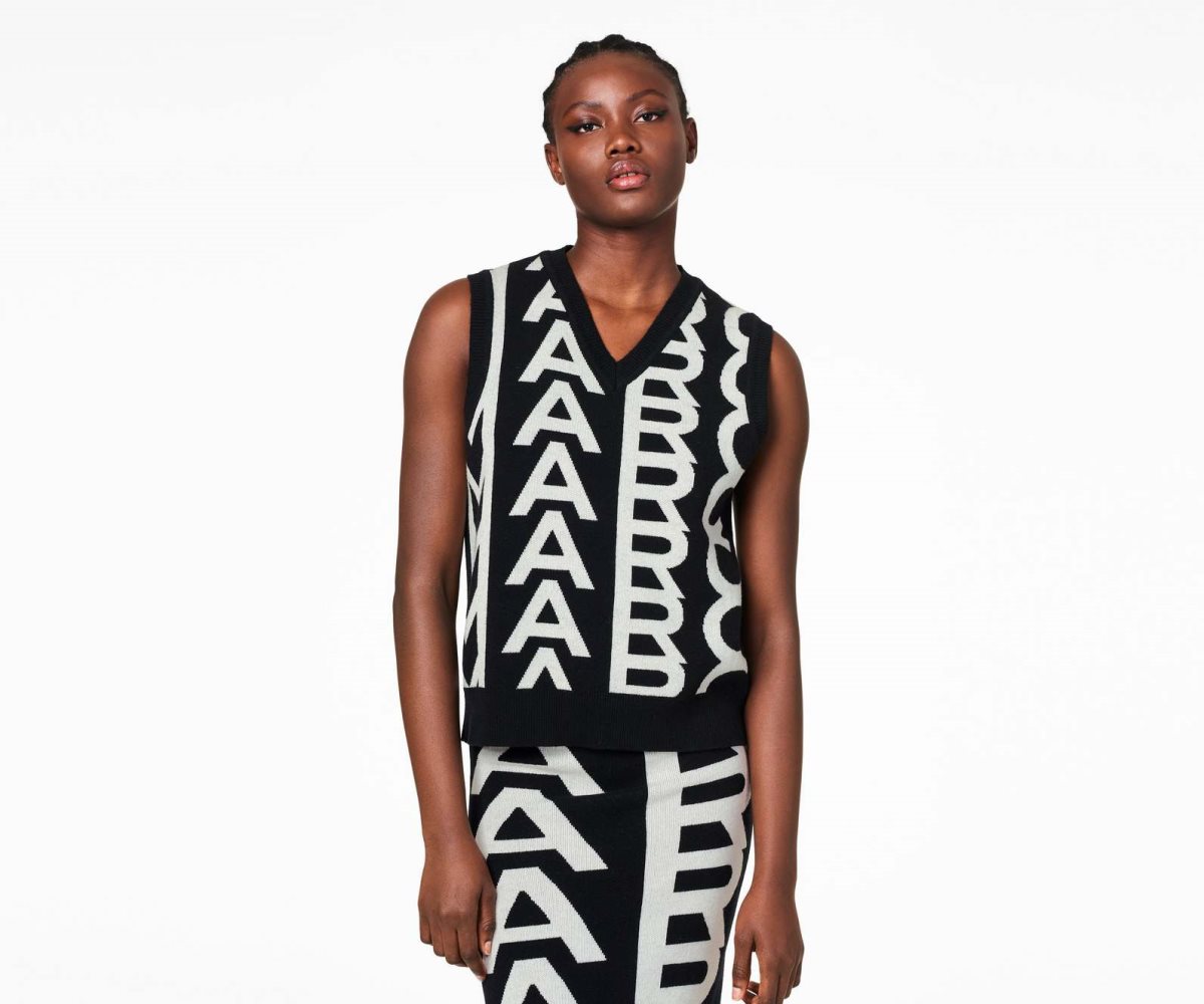 Marc Jacobs Monogram Knit Vest Černé Bílé | FRDNG1035