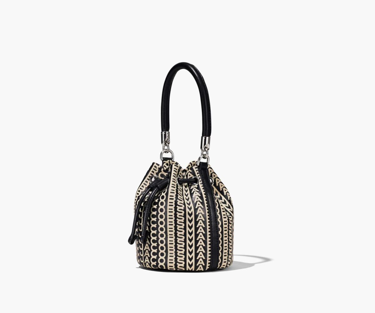 Marc Jacobs Monogram Læder Micro Bucket Bag Černé Bílé | EKLPA0167