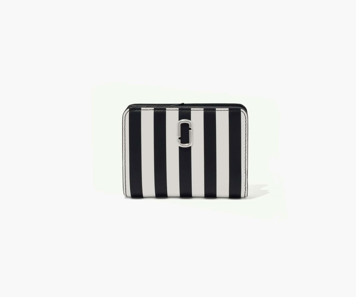 Marc Jacobs Pruhovaný J Marc Mini Compact Wallet Černé Bílé | GIZTP4613