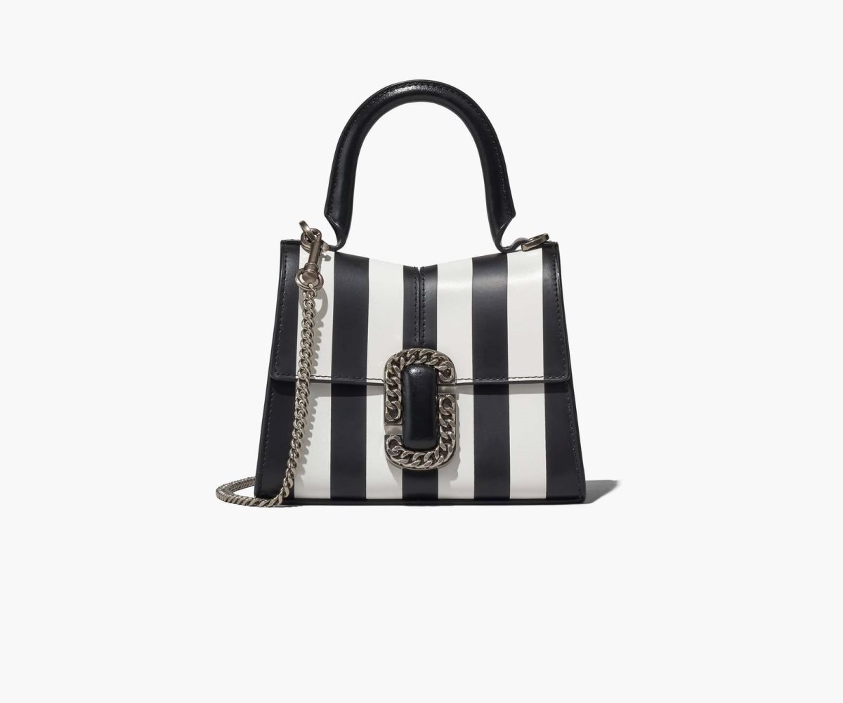 Marc Jacobs Pruhovaný St. Marc Mini Top Handle Černé Bílé | CWDOX7540