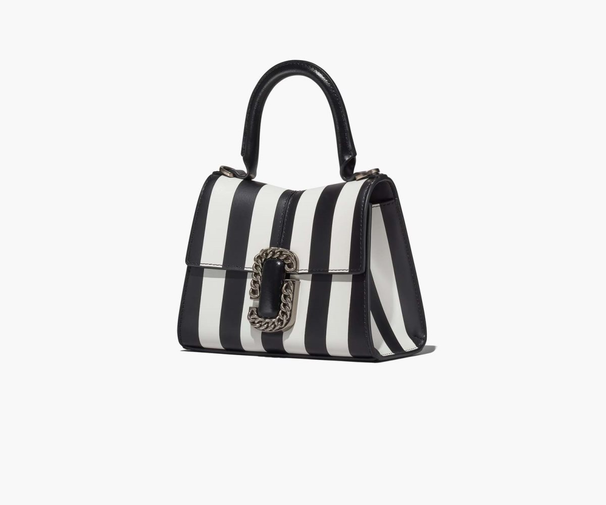 Marc Jacobs Pruhovaný St. Marc Mini Top Handle Černé Bílé | CWDOX7540