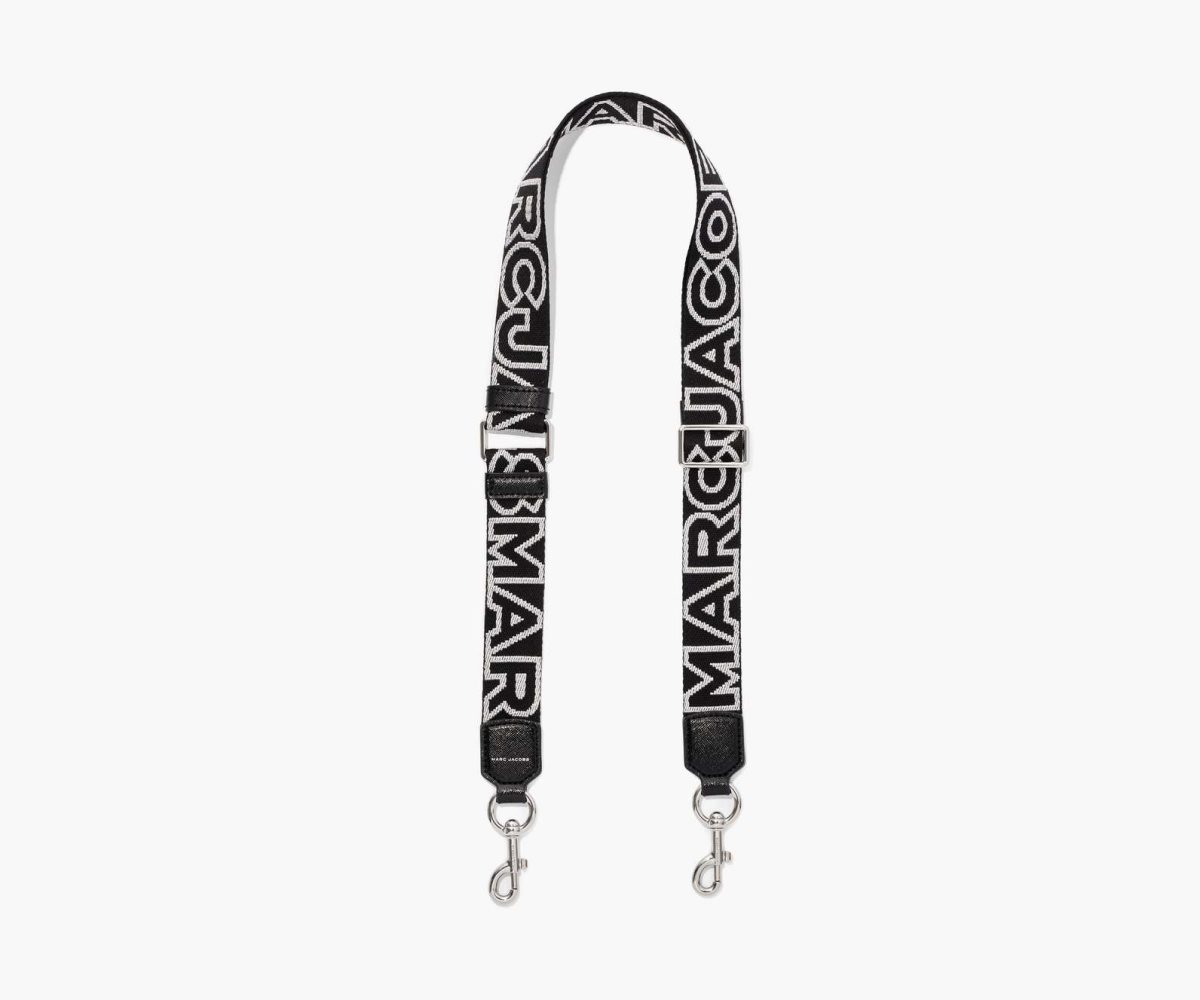 Marc Jacobs Thin Outline Logo Webbing Páskové Černé Stříbrné | KVSDA4189