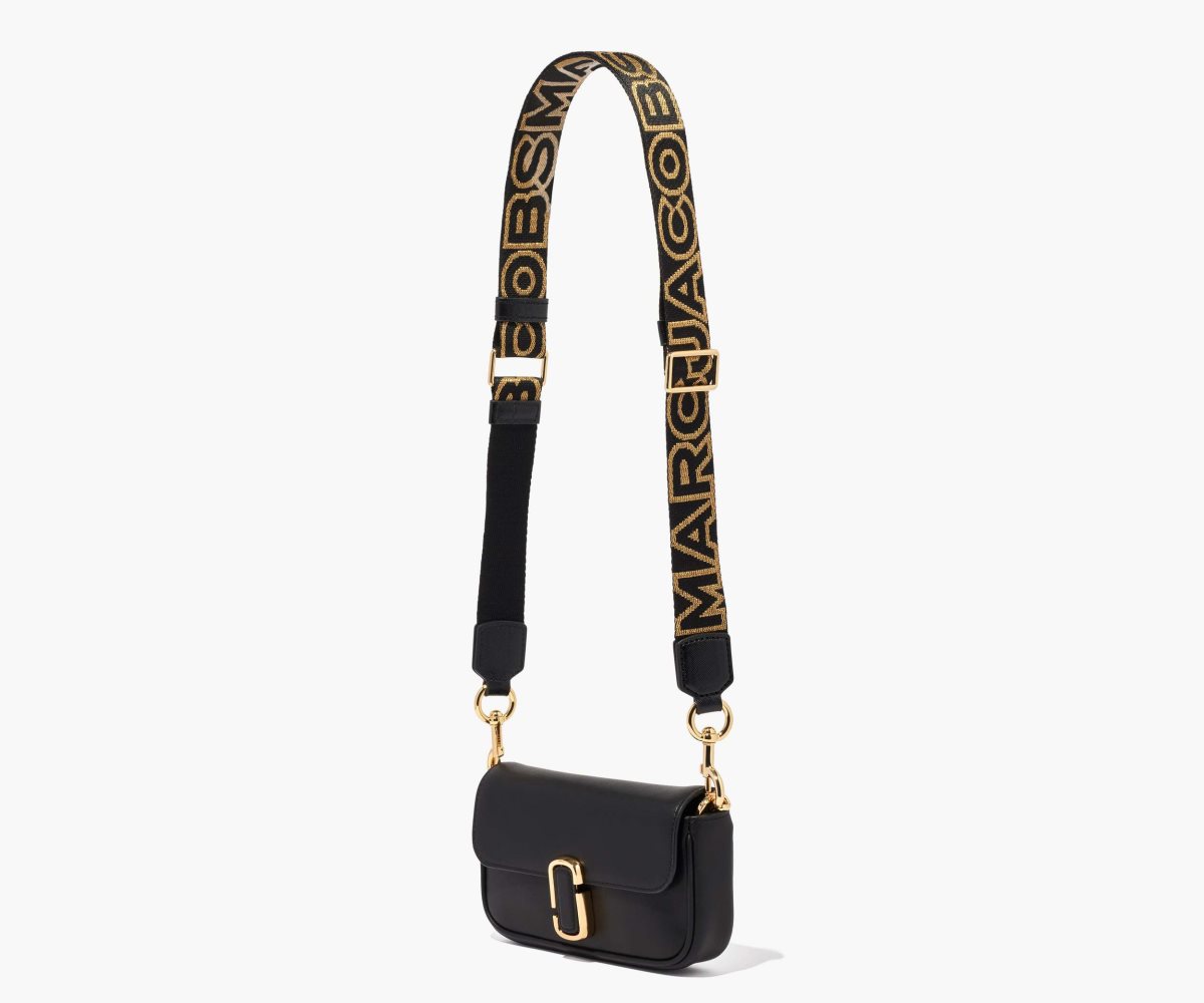 Marc Jacobs Thin Outline Logo Webbing Páskové Černé Zlaté | MICDK9403