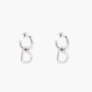 Marc Jacobs Charmed Double Heart Hoops Stříbrné | UELXG9237